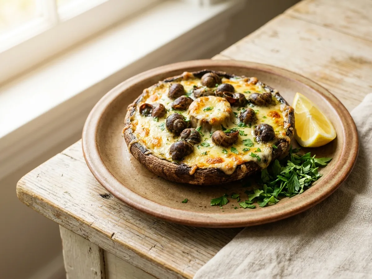 Escargots gratinés sur portobello